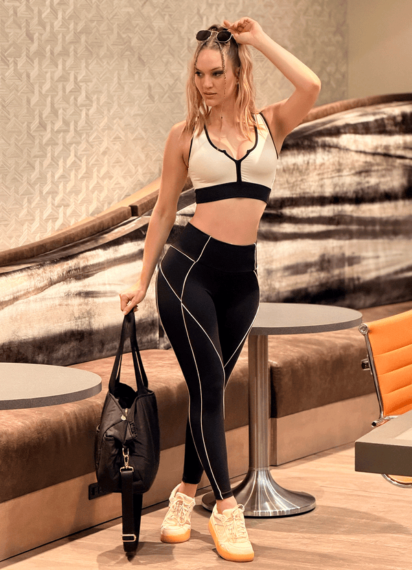 LEGGING EMANA LINE - BLACK/IVORY