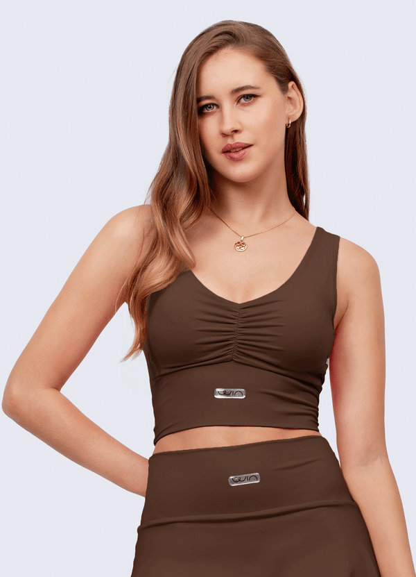 TOP SCRUNCH FRONT DARK BROWN